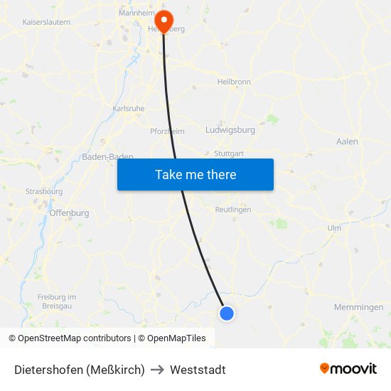 Dietershofen (Meßkirch) to Weststadt map