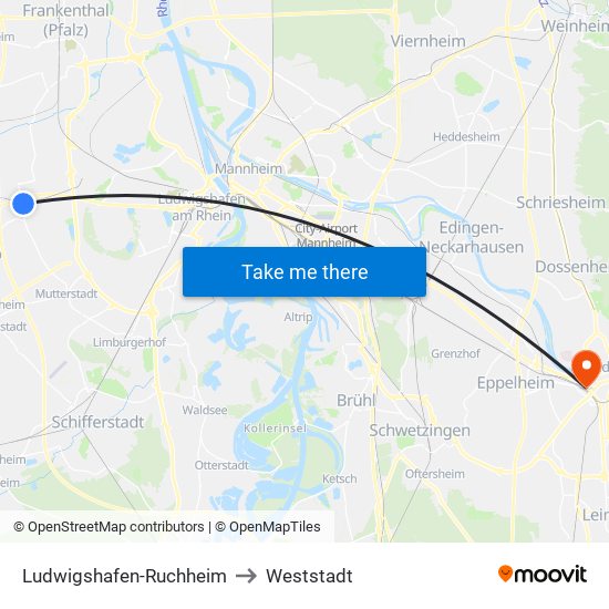 Ludwigshafen-Ruchheim to Weststadt map