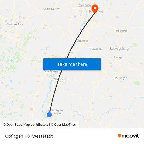 Opfingen to Weststadt map