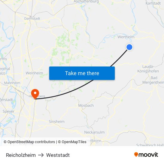 Reicholzheim to Weststadt map