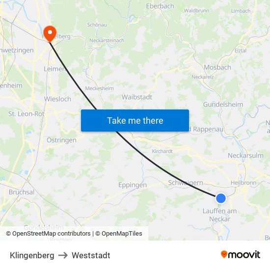 Klingenberg to Weststadt map