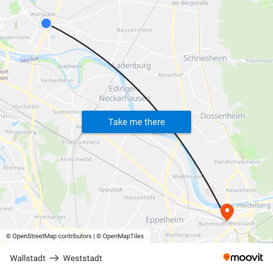 Wallstadt to Weststadt map