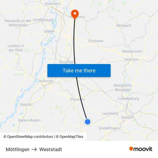 Möttlingen to Weststadt map