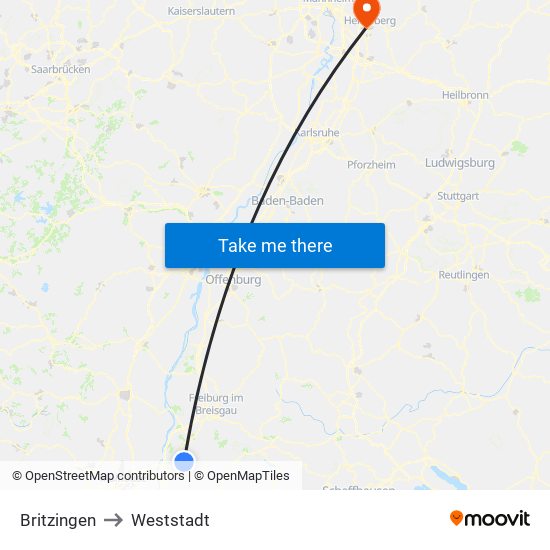 Britzingen to Weststadt map