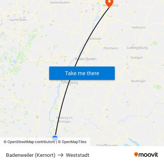 Badenweiler (Kernort) to Weststadt map