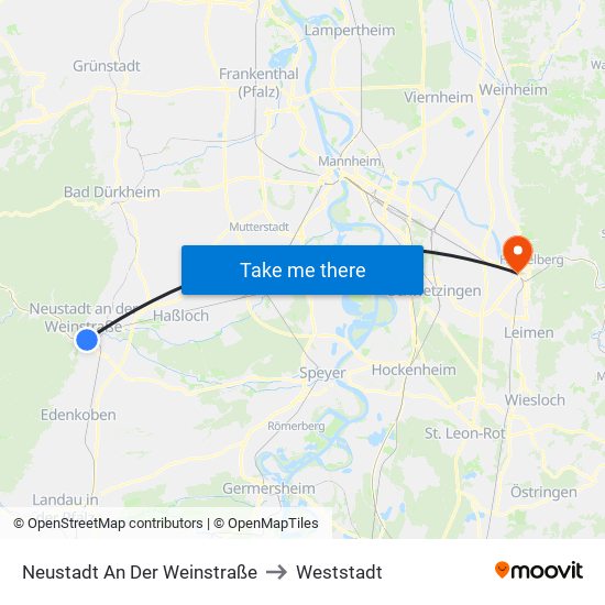 Neustadt An Der Weinstraße to Weststadt map