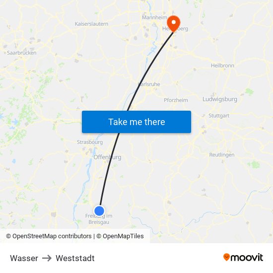 Wasser to Weststadt map