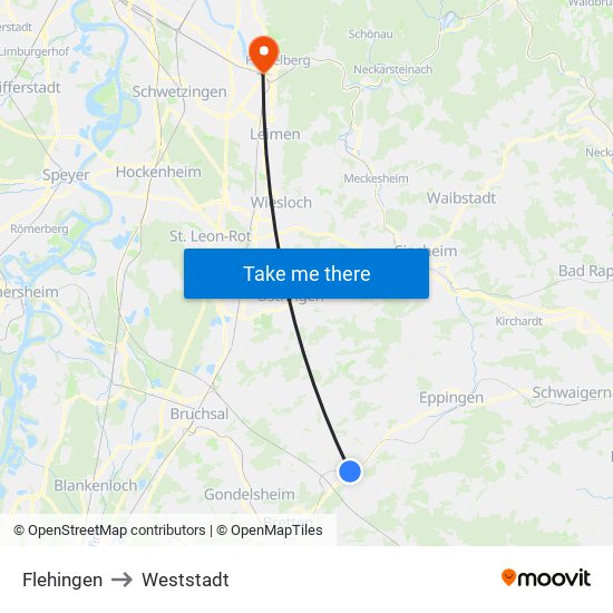 Flehingen to Weststadt map