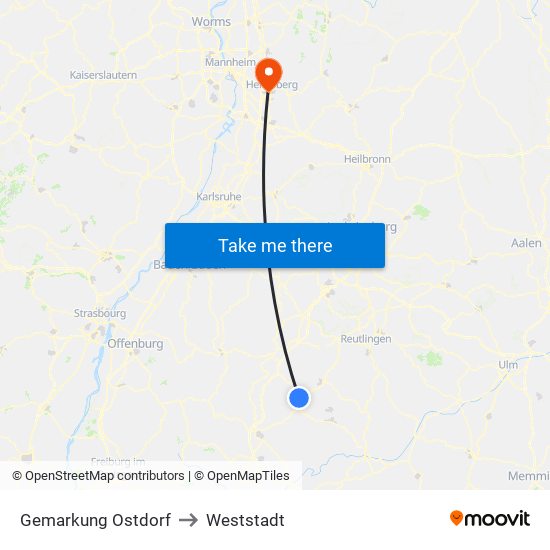 Gemarkung Ostdorf to Weststadt map