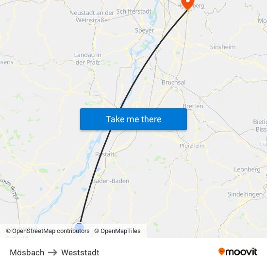 Mösbach to Weststadt map