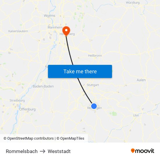 Rommelsbach to Weststadt map