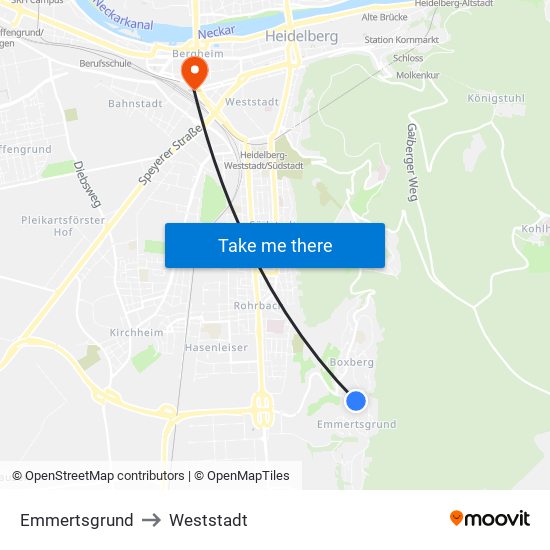 Emmertsgrund to Weststadt map