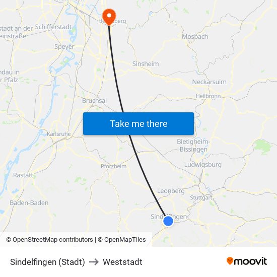 Sindelfingen (Stadt) to Weststadt map