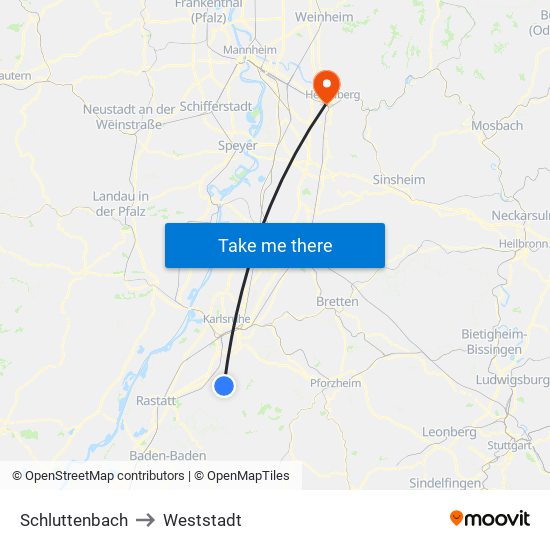Schluttenbach to Weststadt map