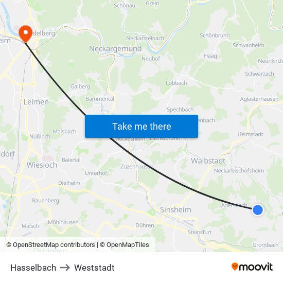 Hasselbach to Weststadt map