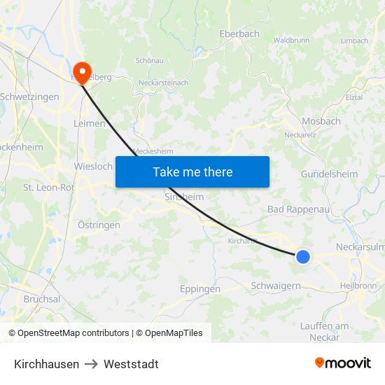 Kirchhausen to Weststadt map