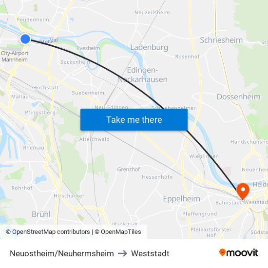 Neuostheim/Neuhermsheim to Weststadt map