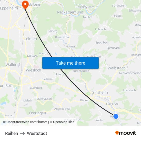 Reihen to Weststadt map