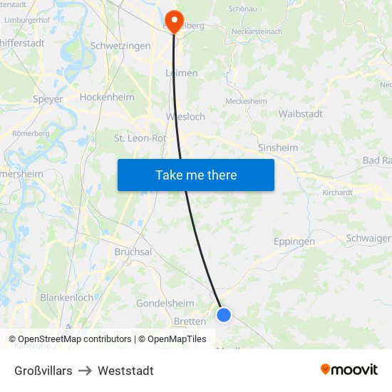 Großvillars to Weststadt map