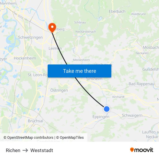 Richen to Weststadt map