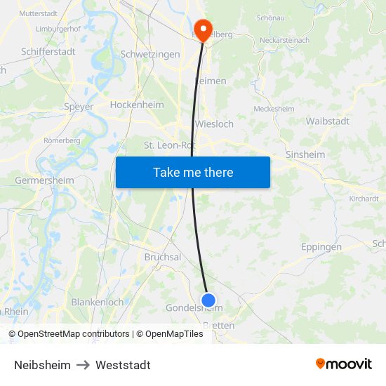 Neibsheim to Weststadt map