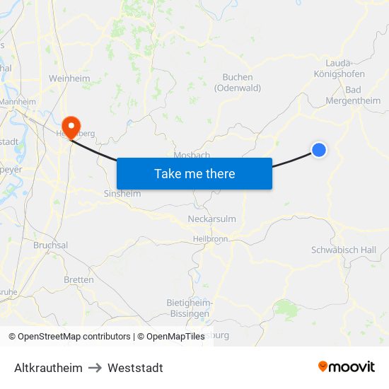 Altkrautheim to Weststadt map