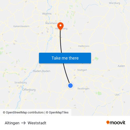 Altingen to Weststadt map