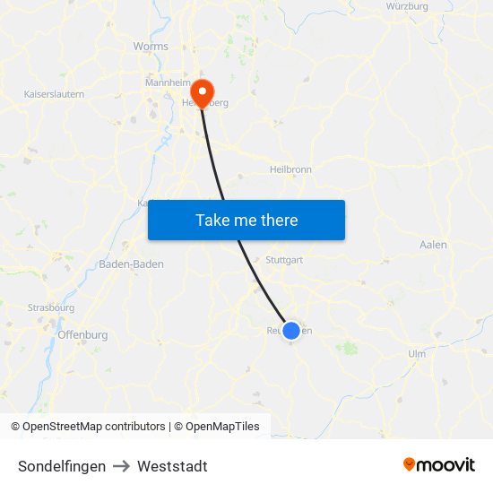 Sondelfingen to Weststadt map