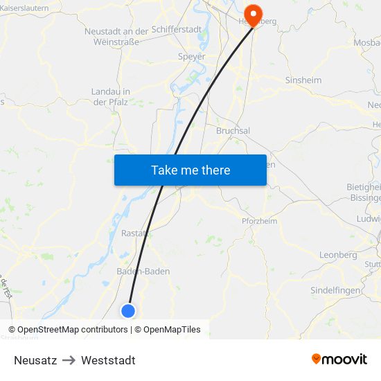 Neusatz to Weststadt map