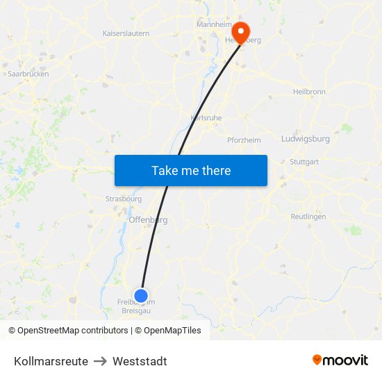 Kollmarsreute to Weststadt map