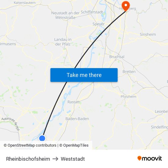 Rheinbischofsheim to Weststadt map