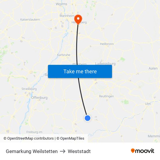 Gemarkung Weilstetten to Weststadt map