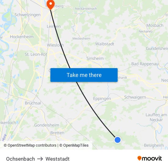 Ochsenbach to Weststadt map
