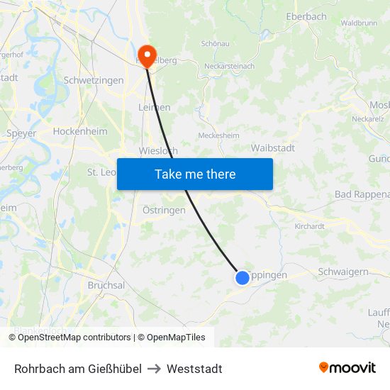 Rohrbach am Gießhübel to Weststadt map