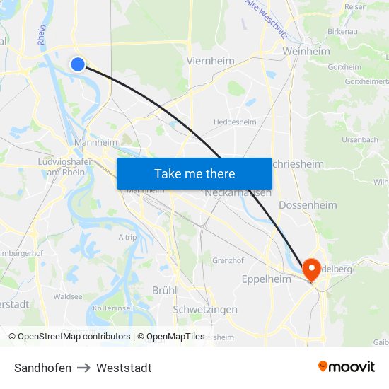 Sandhofen to Weststadt map