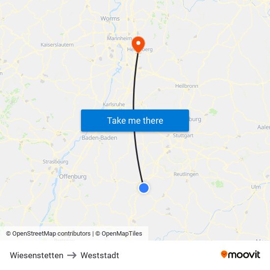 Wiesenstetten to Weststadt map