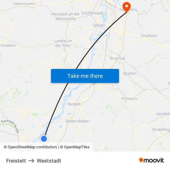 Freistett to Weststadt map