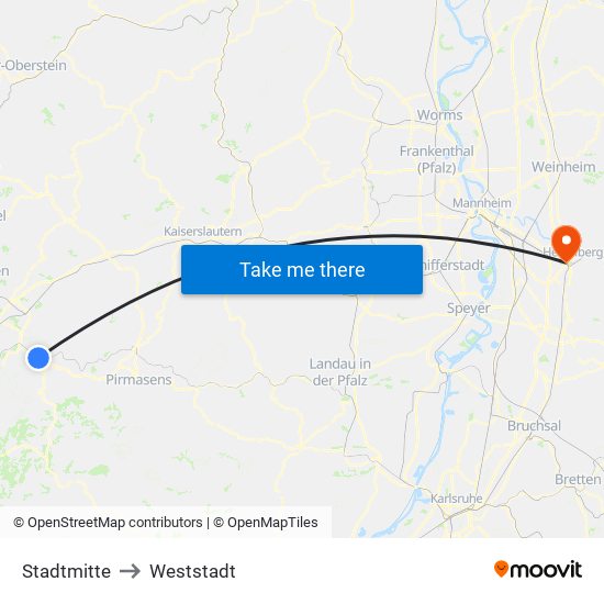 Stadtmitte to Weststadt map