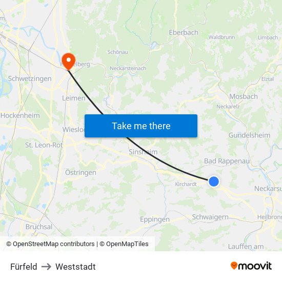 Fürfeld to Weststadt map