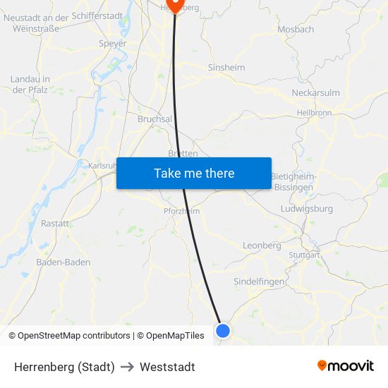 Herrenberg (Stadt) to Weststadt map