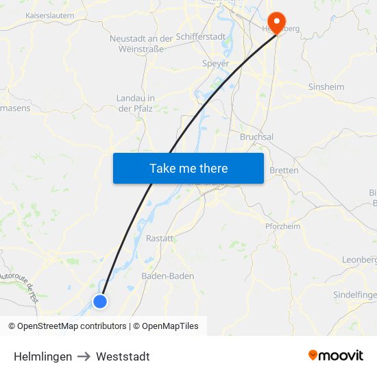 Helmlingen to Weststadt map
