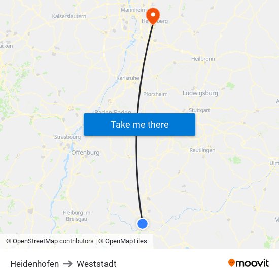 Heidenhofen to Weststadt map