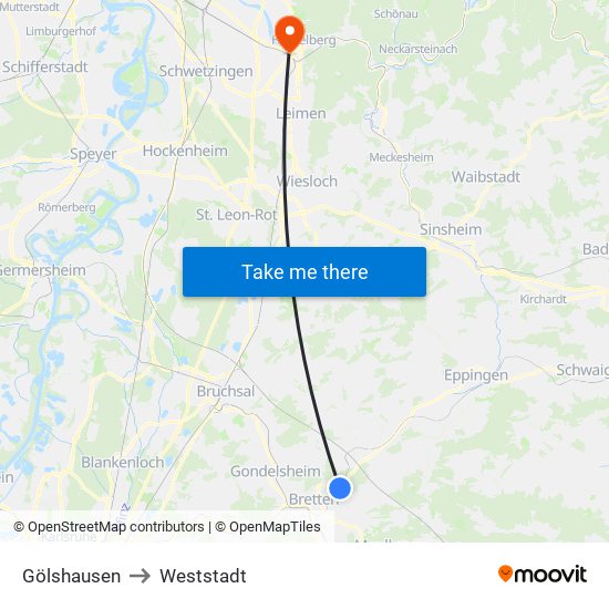 Gölshausen to Weststadt map