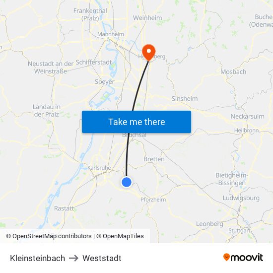 Kleinsteinbach to Weststadt map