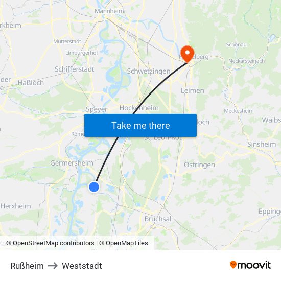 Rußheim to Weststadt map