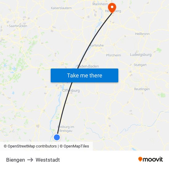 Biengen to Weststadt map