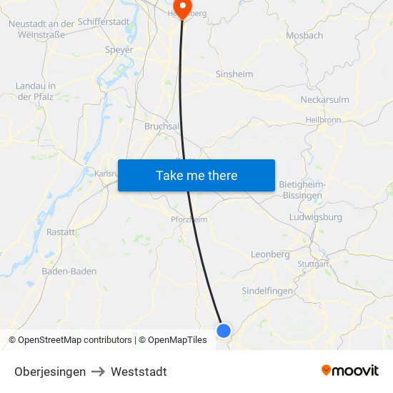 Oberjesingen to Weststadt map