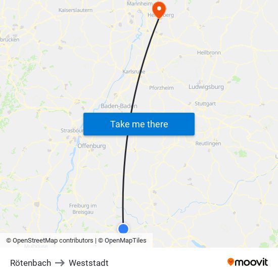 Rötenbach to Weststadt map