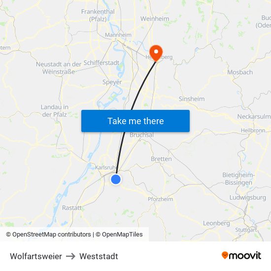 Wolfartsweier to Weststadt map