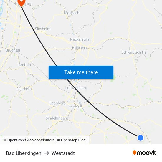 Bad Überkingen to Weststadt map